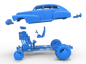 Old school pulling truck 2wd with Car shell Scale 1 to 25 3D Print Model