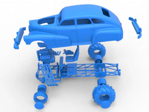 Old school pulling truck 2wd with Car shell Scale 1 to 25 3D Print Model