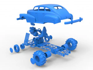 Old school pulling truck 2wd with Car shell Scale 1 to 25 3D Print Model