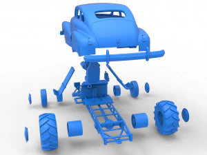 Old school pulling truck 2wd with Car shell Scale 1 to 25 3D Print Model