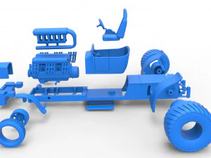 Pulling truck 2wd Hot rod with V12 Scale 1 to 25 3D Print Model