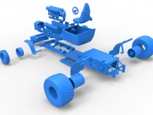 Pulling truck 2wd Hot rod with V12 Scale 1 to 25 3D Print Model