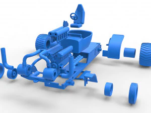 Pulling truck 2wd Hot rod with turbo V12 Scale 1 to 25 3D Print Model
