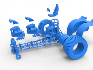 Pulling tractor with 2 engines V8 Scale 1 to 25 3D Print Model