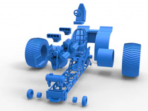 Pulling tractor with 2 engines V8 Scale 1 to 25 3D Print Model