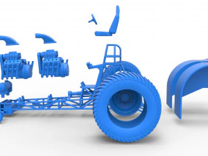 Pulling tractor with 2 engines V8 Scale 1 to 25 3D Print Model