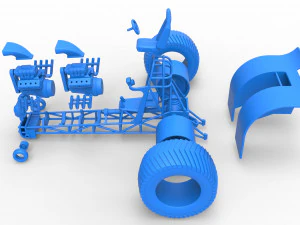 Pulling tractor with 2 engines V8 Scale 1 to 25 3D Print Model