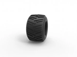 Old school pulling truck tire 3 Scale 1 to 25 3D Print Model