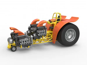 Pulling tractor with 4 engines V8 Version 3 Scale 1 to 25 3D Print Model
