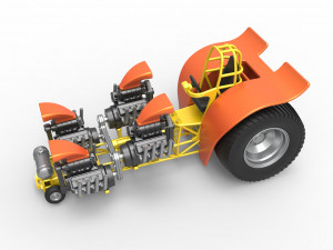Pulling tractor with 4 engines V8 Version 3 Scale 1 to 25 3D Baskı Modeli