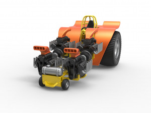 Pulling tractor with 4 engines V8 Version 3 Scale 1 to 25 3D Baskı Modeli