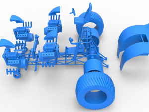 Pulling tractor with 4 engines V8 Version 3 Scale 1 to 25 3D Baskı Modeli