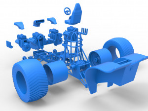Pulling tractor with 4 engines V8 Version 3 Scale 1 to 25 3D Baskı Modeli