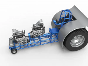 Pulling tractor with 2 engines V8 Version 4 Scale 1 to 25 3D Print Model