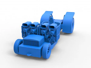 Pulling truck 2wd Hot rod with two V8 Version 2 Scale 1 to 25 3D Print Model