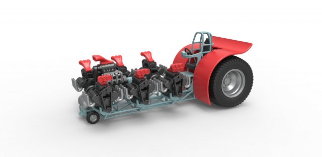 Pulling tractor with 7 engines V8 Scale 1 to 25 3D 打印模型 .c4d .max .obj .3ds .fbx .stl .blend