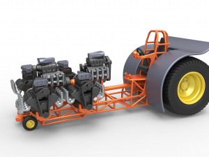 Pulling tractor with 6 engines V8 Version 2 Scale 1 to 25 3D Print Model