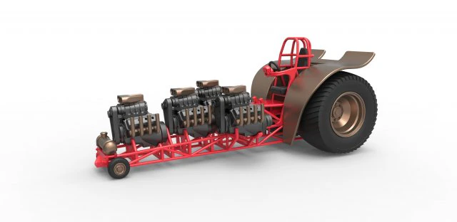 Tractor de tracci&oacute;n con 4 motores V8 Versi&oacute;n 5 Escala 1 a 25 Modelo de impresión 3D .c4d .max .obj .3ds .fbx .stl .blend 