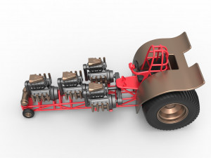 Pulling tractor with 4 engines V8 Version 5 Scale 1 to 25 Modelo de impresión 3D