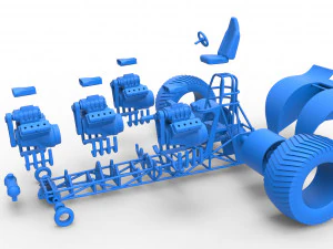 Tractor de tracci&oacute;n con 4 motores V8 Versi&oacute;n 5 Escala 1 a 25 Modelo de impresión 3D