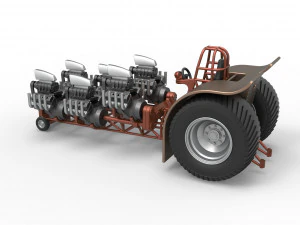 Pulling tractor with 6 engines V8 Version 3 Scale 1 to 25 3D Print Model