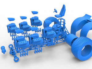 Pulling tractor with 6 engines V8 Version 3 Scale 1 to 25 3D Print Model