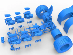 Pulling tractor with 6 engines V8 Version 3 Scale 1 to 25 3D Print Model