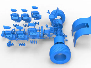 Pulling tractor with 6 engines V8 Version 3 Scale 1 to 25 3D Print Model