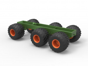 Old school monster truck chassis 6x6 Scale 1 to 25 Model do druku 3D