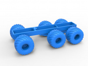 Old school monster truck chassis 6x6 Scale 1 to 25 Model do druku 3D