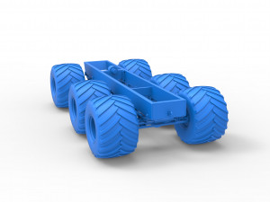 Old school monster truck chassis 6x6 Scale 1 to 25 Model do druku 3D