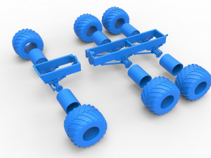 Old school monster truck chassis 6x6 Scale 1 to 25 Model do druku 3D