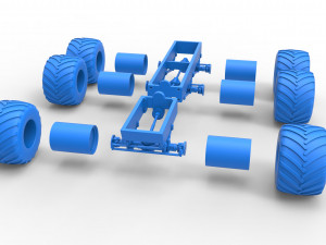 Old school monster truck chassis 6x6 Scale 1 to 25 Model do druku 3D