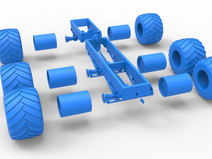 Old school monster truck chassis 6x6 Scale 1 to 25 Model do druku 3D