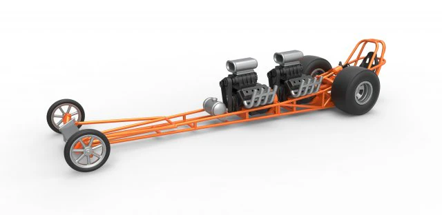Front engine dragster with 2 V8 Scale 1 to 25 3D Print Model .c4d .max .obj .3ds .fbx .stl .blend 