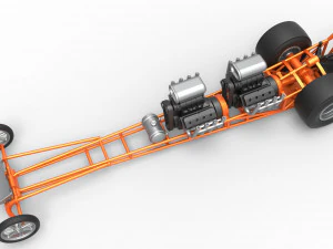 Front engine dragster with 2 V8 Scale 1 to 25 3D Print Model