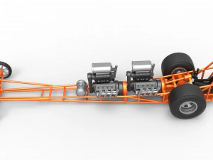 Front engine dragster with 2 V8 Scale 1 to 25 3D Print Model