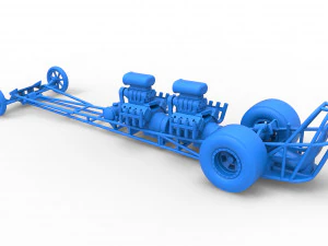 Front engine dragster with 2 V8 Scale 1 to 25 3D Print Model