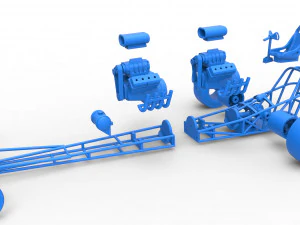 Front engine dragster with 2 V8 Scale 1 to 25 3D Print Model