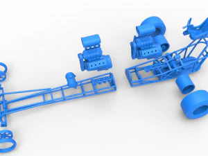 Front engine dragster with 2 V8 Scale 1 to 25 3D Print Model