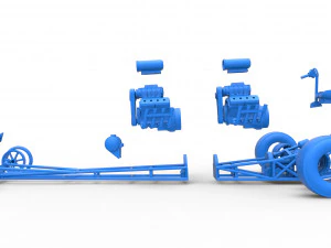 Front engine dragster with 2 V8 Scale 1 to 25 3D Print Model
