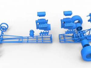 Front engine dragster with 2 V8 Scale 1 to 25 3D Print Model