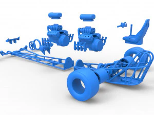 Front engine dragster with 2 V8 Scale 1 to 25 3D Print Model