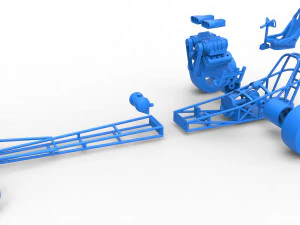 Front engine dragster with double supercharged V8 Scale 1 to 25 3D Print Model