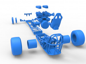 Front engine dragster with double supercharged V8 Scale 1 to 25 3D Print Model