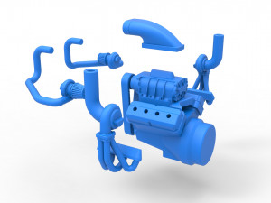 Twin turbo supercharged V8 Engine Scale 1 to 25 3D Print Model