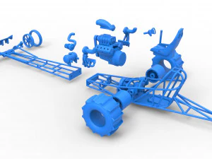 Front engine dirt dragster with turbo V8 Scale 1 to 25 3D Print Model