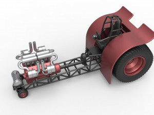 Pulling tractor with single turbo engine V12 Version 2 Scale 1 to 25 3Dプリントモデル
