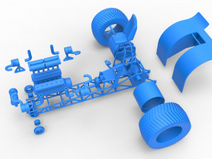 Pulling tractor with single turbo engine V12 Version 2 Scale 1 to 25 3Dプリントモデル