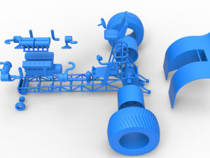 Pulling tractor with single turbo engine V12 Version 2 Scale 1 to 25 3Dプリントモデル
